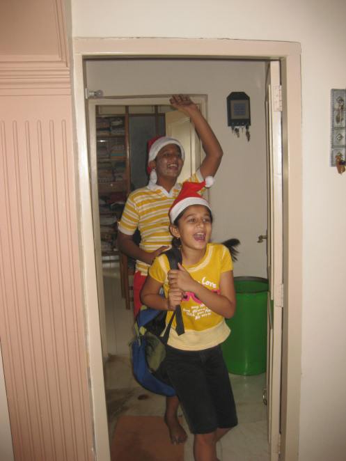 Shaving cream bearded Santa. 