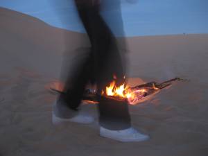 Felix walks through fire. 